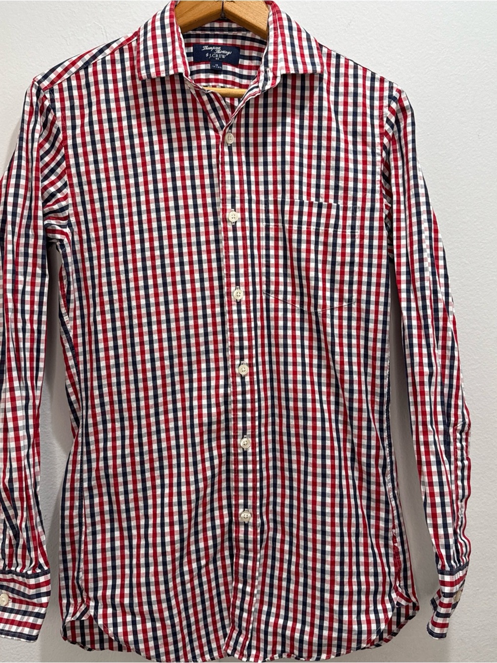 J. Crew Red White Navy Check Long Sleeve Cotton Button Down Shirt Preppy Classic